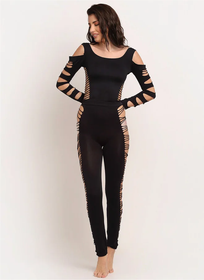 Laceandme  Laceandme Black Cut-Out Jumpsuit  | Best Price UAE
